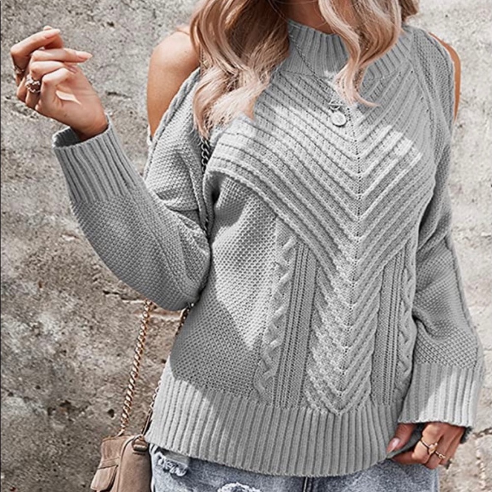 Cold shoulder knit sweater